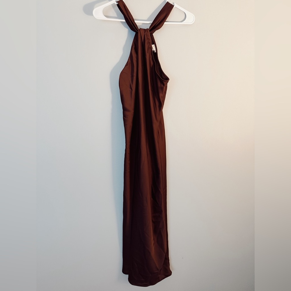 Chocolate Brown Silky Halter Dress – A New Day (Size Medium)